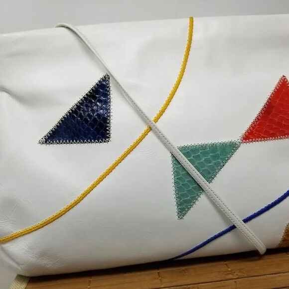 Vintage Bags By Supreme White Leather Patchwork Geometric Clutch Crossbody - Picture 6 of 15